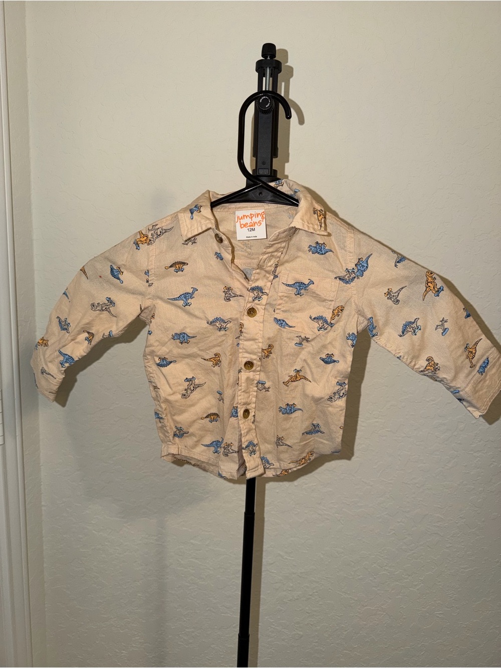 jumping beans Beige Shirt with Blue and Orange Dinosaur Print